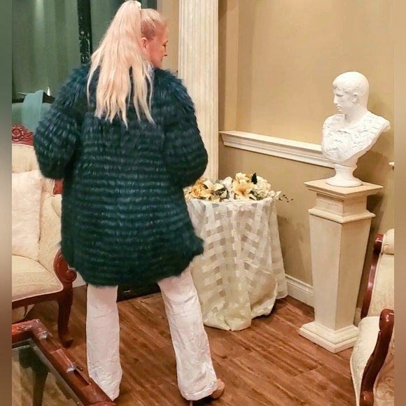 Green & Black Knitted Fox Fur Coat NWT - Picture 15 of 17